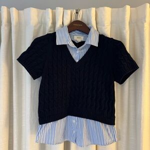 NWT Anthropologie Maeve Cable Short-Sleeve Twofer Sweater XS